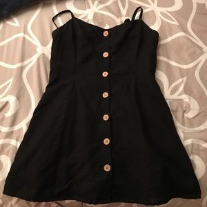 UO Black Linen Button Mini Dress